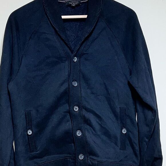 Ted Baker London Mens Black Fleece Lined Shawl collar Cardigan Size 3 M - Picture 2 of 8